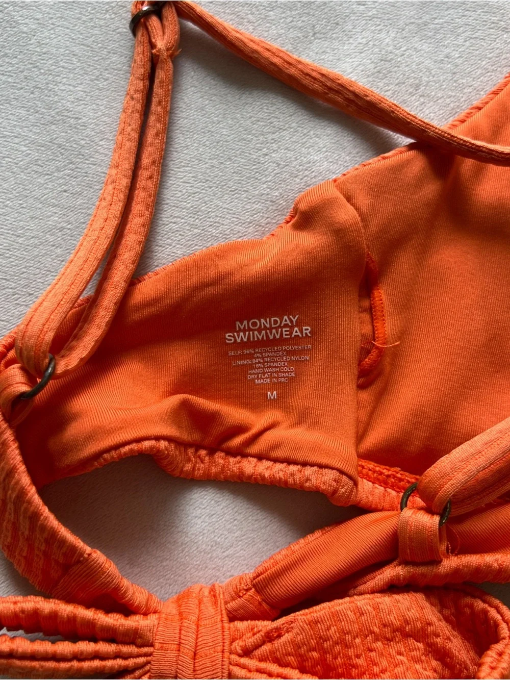Monday Swimwear Orange Tie Back Bikini Top - Medium